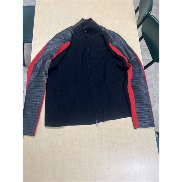 Vtg‎ POLO Ralph Lauren Mens Cardigan Wool Leather XL